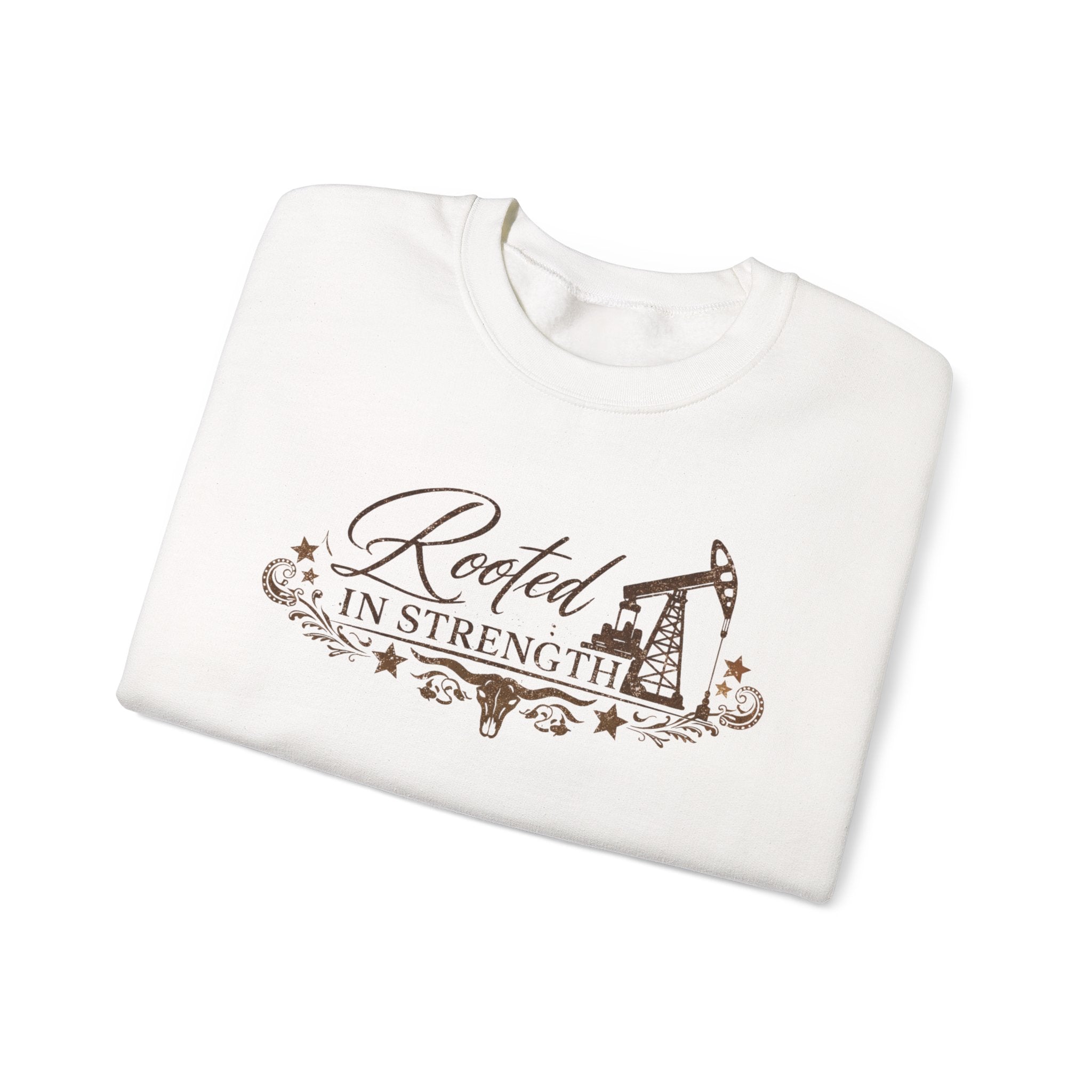 Crewneck Sweatshirt — "Rooted in Strength" Oilfield Pumpjack Design